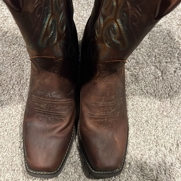 Justin L2552 Western Cowboy Boots Apache Brown Leather Turquoise Size 7B - Picture 3 of 9
